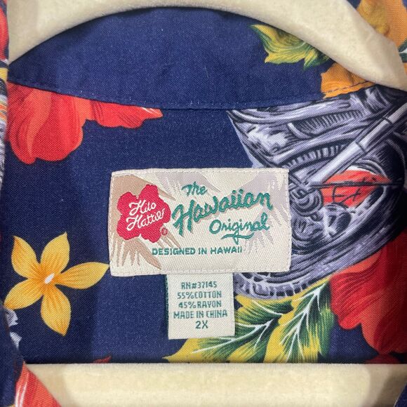 Vintage Hawaiian Motorcycle Shirt Mens Plus 2X Aloha Floral Beach Resort Biker - Picture 4 of 9